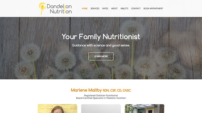 Example of nutritionist private practice website