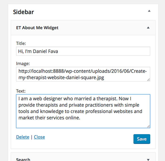 Fill in the info for your private practice website widget