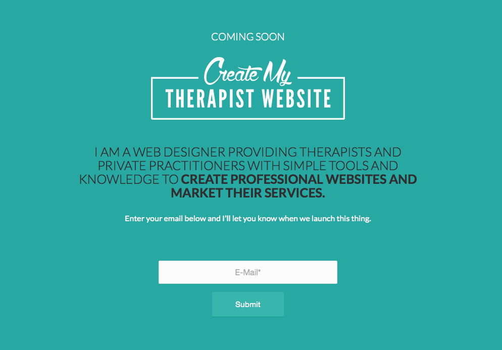 Example coming soon page for Create My Therapist Website