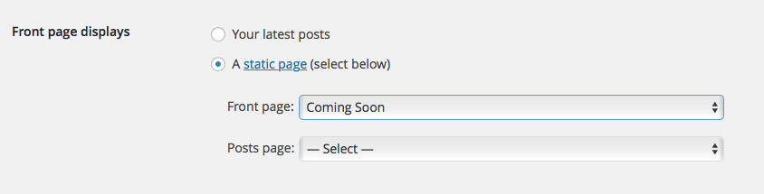 WordPress settings for front page
