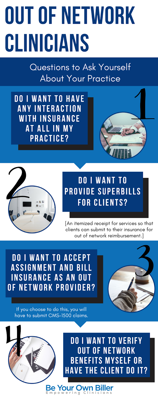 Guest post by Danielle Kepler of beyourownbiller.com I recommend every clinician in-network or out-of-network mention insurance on their website, even if you do not accept any insurance and want nothing to do with it. Let’s face it, you can’t avoid at least some interaction with it. 