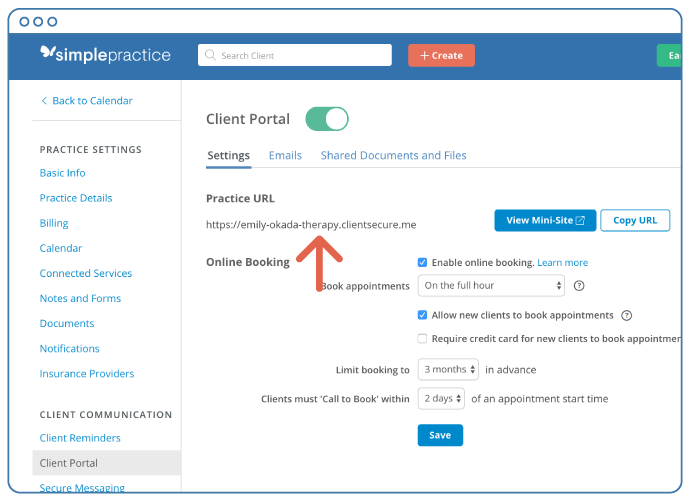 simple practice help client portal url