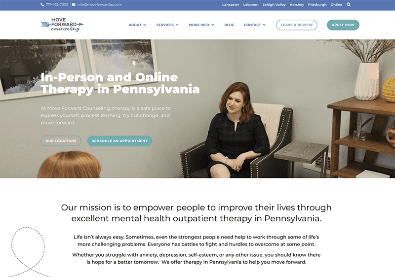 An example of a clear and compelling headline on a therapy website homepage.